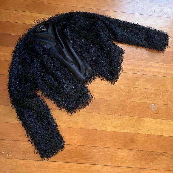 Forever 21 Women's Black Shag Festive Jacket, Size Medium - Picture 8 of 8